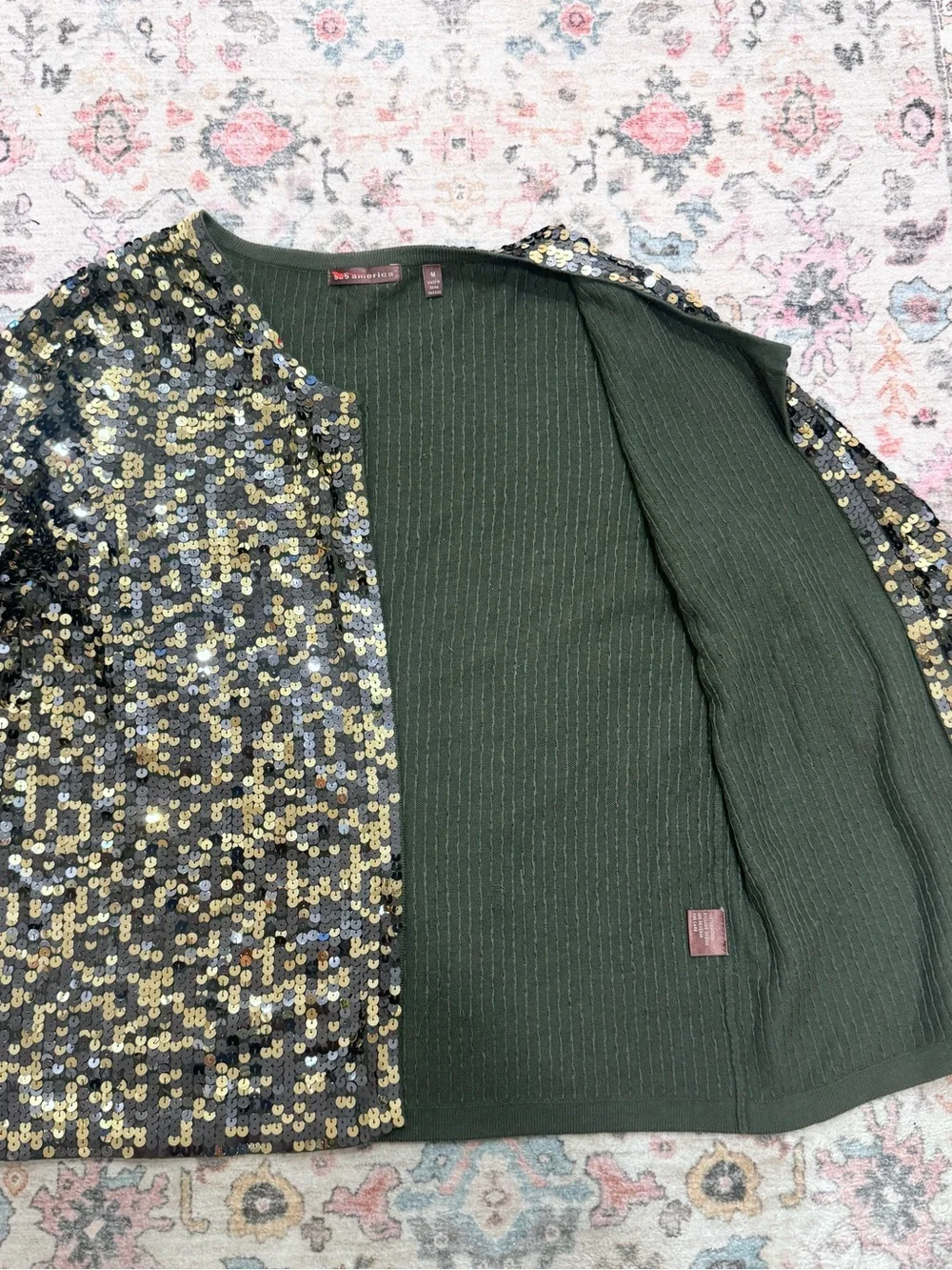 525 America Women's Gold and Olive Green Sequin Cardigan Sz M